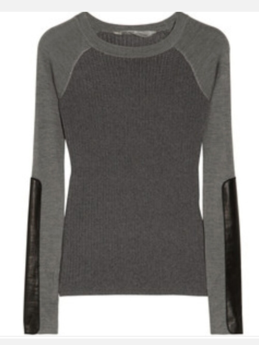 Reed Krakoff Lambswool Gray Sweater Leather Sleeve Panels XS Extra Small